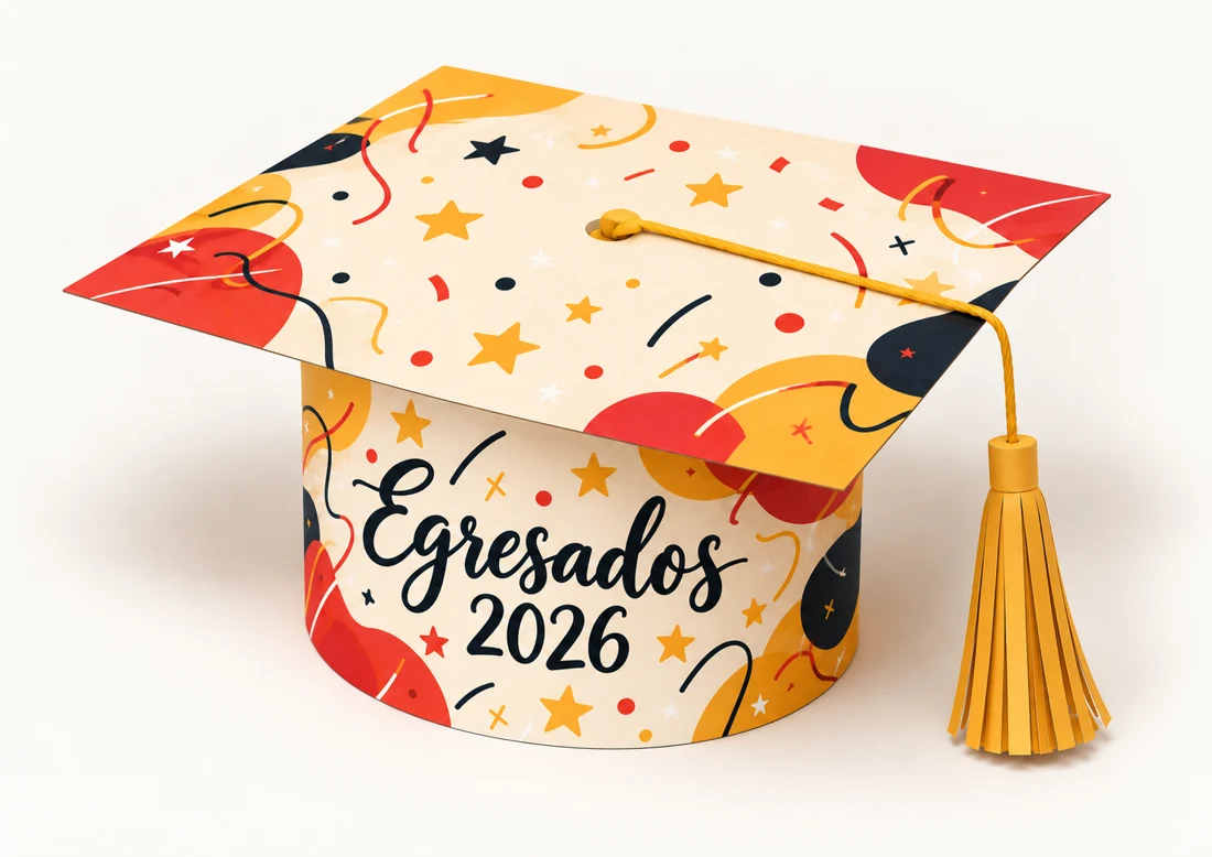 Birrete de egresados en crema y dorado